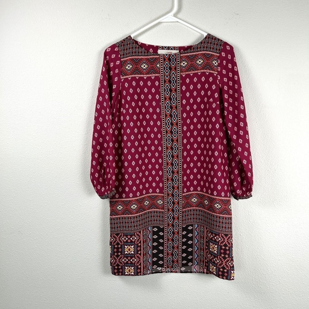 Loft Shift Dress Womens Petite XXS XXSP Pink Aztec Geometric Print Office Career